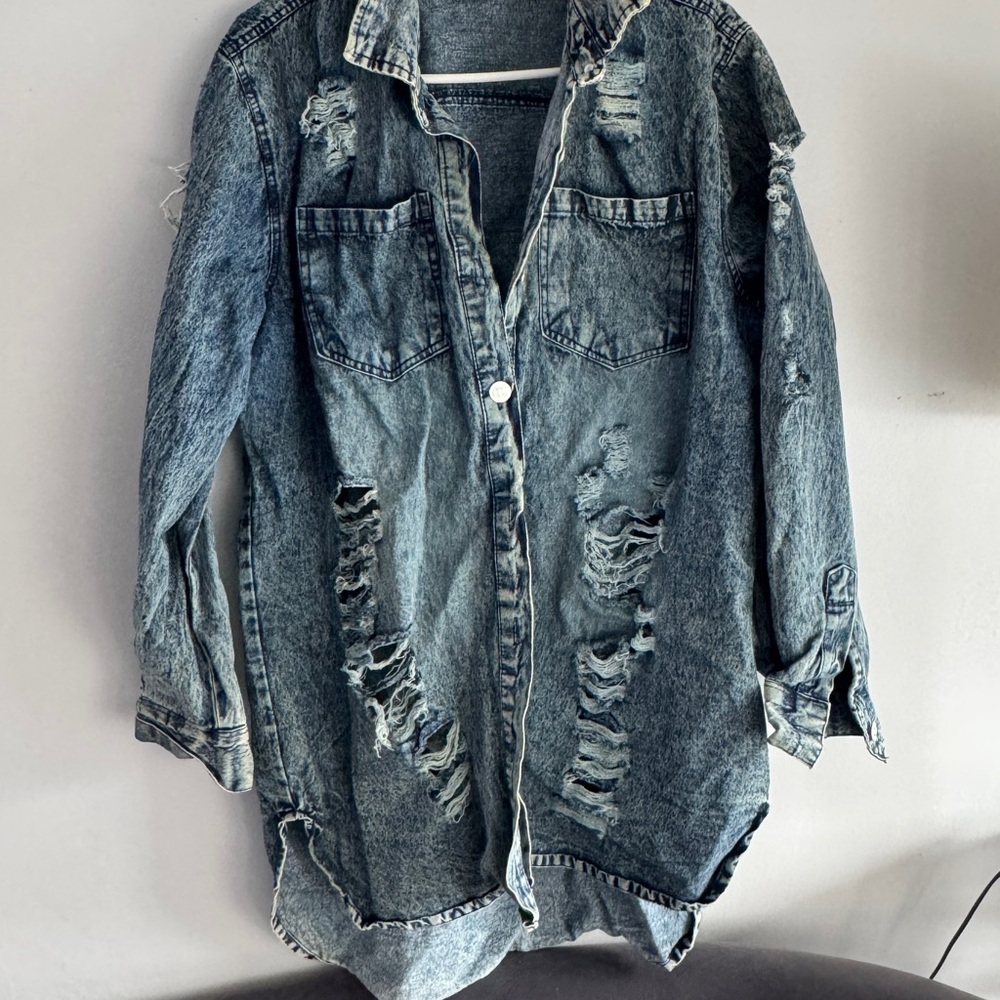 Thrill Distressed Blue Jean Jacket